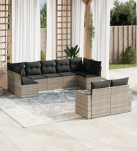 9-tlg. Garten-Sofagarnitur mit Kissen Hellgrau Poly Rattan