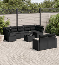 10-tlg. Garten-Sofagarnitur mit Kissen Schwarz Poly Rattan