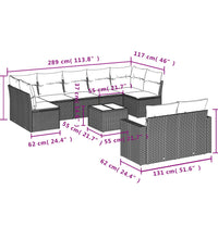 10-tlg. Garten-Sofagarnitur mit Kissen Schwarz Poly Rattan