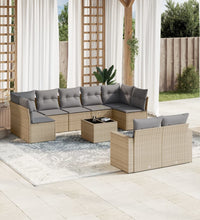 10-tlg. Garten-Sofagarnitur mit Kissen Beige Poly Rattan