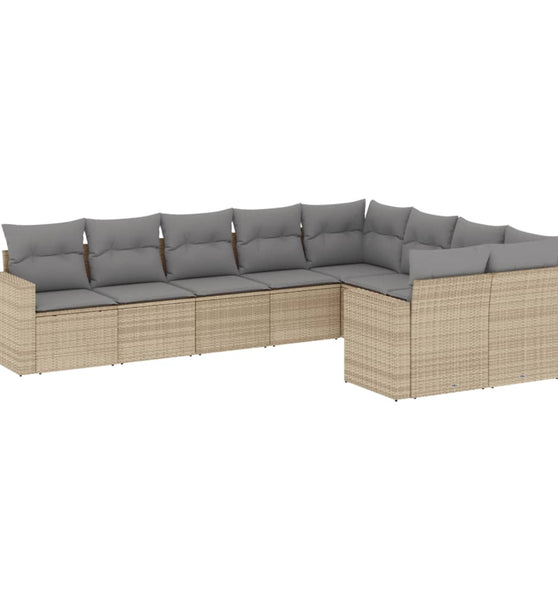 9-tlg. Garten-Sofagarnitur mit Kissen Beige Poly Rattan