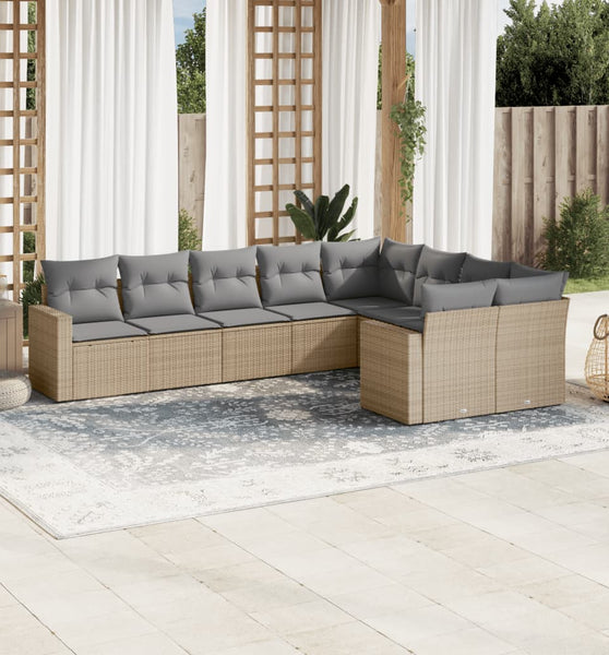 9-tlg. Garten-Sofagarnitur mit Kissen Beige Poly Rattan