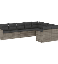 9-tlg. Garten-Sofagarnitur mit Kissen Grau Poly Rattan