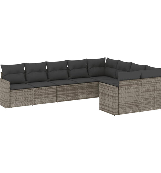 9-tlg. Garten-Sofagarnitur mit Kissen Grau Poly Rattan