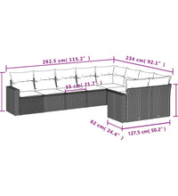 9-tlg. Garten-Sofagarnitur mit Kissen Grau Poly Rattan