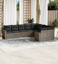 9-tlg. Garten-Sofagarnitur mit Kissen Grau Poly Rattan