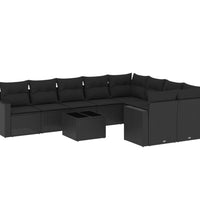 10-tlg. Garten-Sofagarnitur mit Kissen Schwarz Poly Rattan