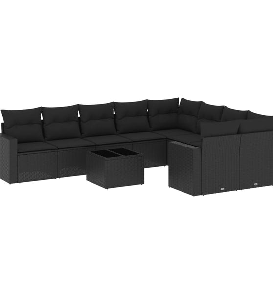 10-tlg. Garten-Sofagarnitur mit Kissen Schwarz Poly Rattan