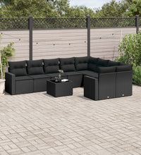 10-tlg. Garten-Sofagarnitur mit Kissen Schwarz Poly Rattan