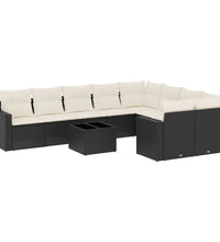 10-tlg. Garten-Sofagarnitur mit Kissen Schwarz Poly Rattan