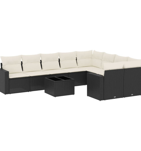 10-tlg. Garten-Sofagarnitur mit Kissen Schwarz Poly Rattan