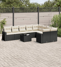 10-tlg. Garten-Sofagarnitur mit Kissen Schwarz Poly Rattan