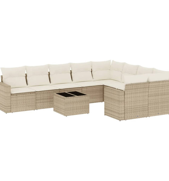 10-tlg. Garten-Sofagarnitur mit Kissen Beige Poly Rattan