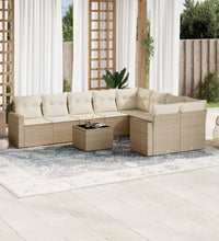 10-tlg. Garten-Sofagarnitur mit Kissen Beige Poly Rattan