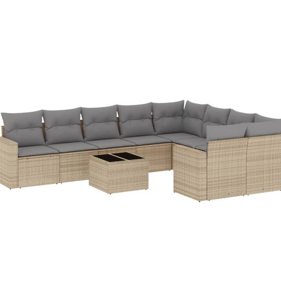10-tlg. Garten-Sofagarnitur mit Kissen Beige Poly Rattan