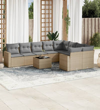 10-tlg. Garten-Sofagarnitur mit Kissen Beige Poly Rattan