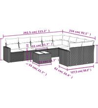 10-tlg. Garten-Sofagarnitur mit Kissen Grau Poly Rattan