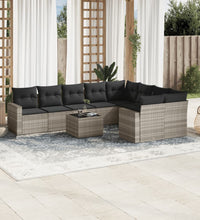 10-tlg. Garten-Sofagarnitur mit Kissen Hellgrau Poly Rattan