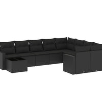 10-tlg. Garten-Sofagarnitur mit Kissen Schwarz Poly Rattan