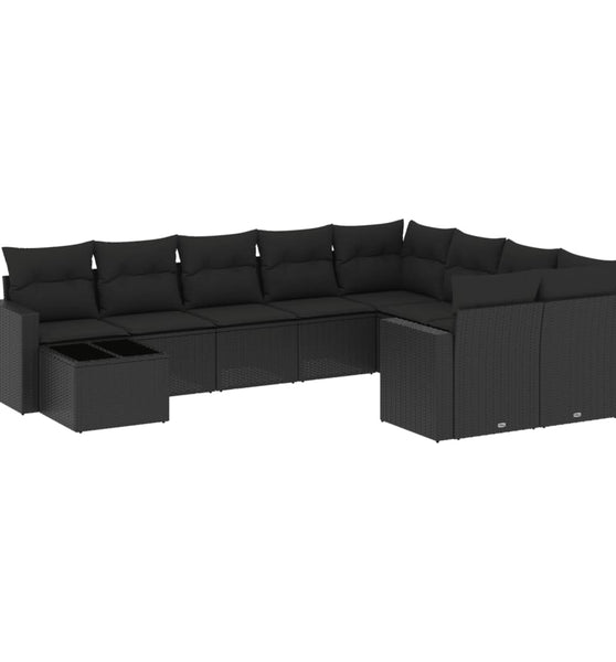 10-tlg. Garten-Sofagarnitur mit Kissen Schwarz Poly Rattan