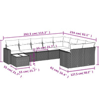 10-tlg. Garten-Sofagarnitur mit Kissen Schwarz Poly Rattan