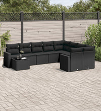 10-tlg. Garten-Sofagarnitur mit Kissen Schwarz Poly Rattan