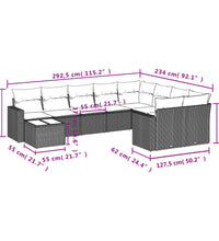 10-tlg. Garten-Sofagarnitur mit Kissen Schwarz Poly Rattan
