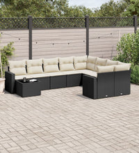 10-tlg. Garten-Sofagarnitur mit Kissen Schwarz Poly Rattan
