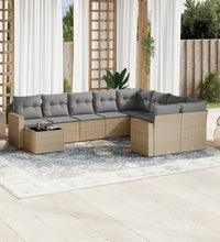 10-tlg. Garten-Sofagarnitur mit Kissen Beige Poly Rattan