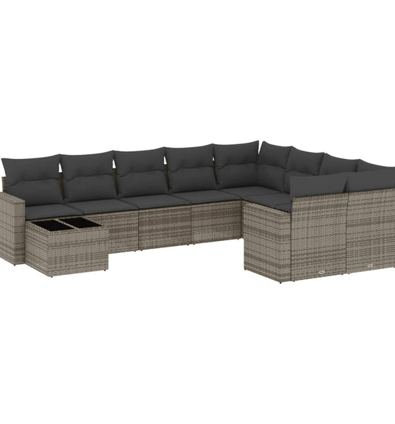10-tlg. Garten-Sofagarnitur mit Kissen Grau Poly Rattan