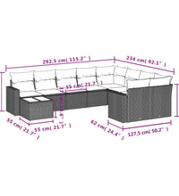 10-tlg. Garten-Sofagarnitur mit Kissen Hellgrau Poly Rattan