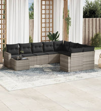 10-tlg. Garten-Sofagarnitur mit Kissen Hellgrau Poly Rattan