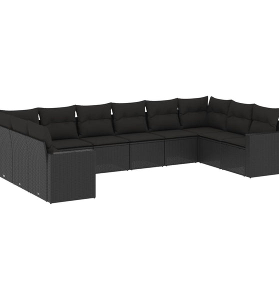 10-tlg. Garten-Sofagarnitur mit Kissen Schwarz Poly Rattan