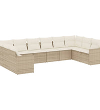 10-tlg. Garten-Sofagarnitur mit Kissen Beige Poly Rattan
