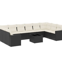 11-tlg. Garten-Sofagarnitur mit Kissen Schwarz Poly Rattan