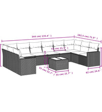 11-tlg. Garten-Sofagarnitur mit Kissen Schwarz Poly Rattan