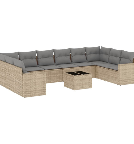 11-tlg. Garten-Sofagarnitur mit Kissen Beige Poly Rattan