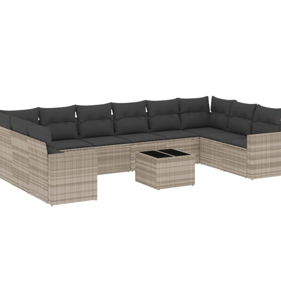 11-tlg. Garten-Sofagarnitur mit Kissen Hellgrau Poly Rattan