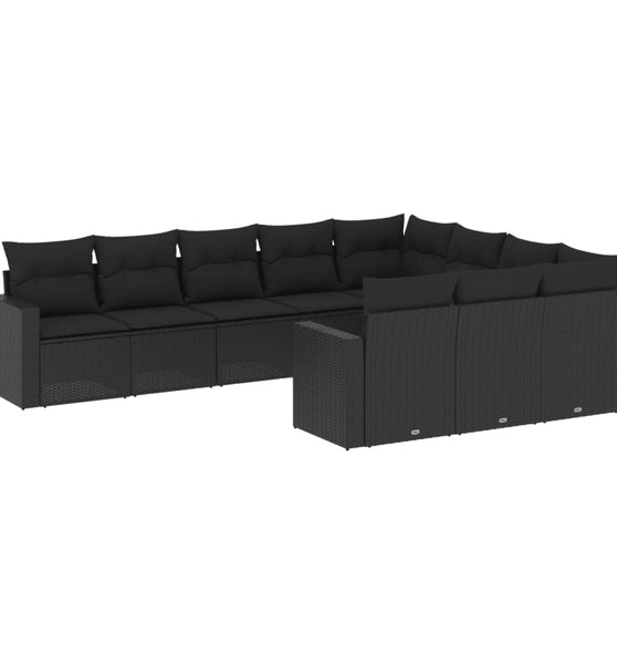 10-tlg. Garten-Sofagarnitur mit Kissen Schwarz Poly Rattan