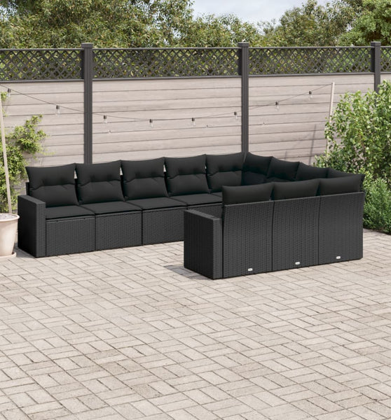 10-tlg. Garten-Sofagarnitur mit Kissen Schwarz Poly Rattan