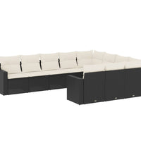 10-tlg. Garten-Sofagarnitur mit Kissen Schwarz Poly Rattan