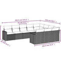 10-tlg. Garten-Sofagarnitur mit Kissen Schwarz Poly Rattan
