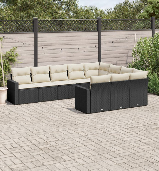 10-tlg. Garten-Sofagarnitur mit Kissen Schwarz Poly Rattan