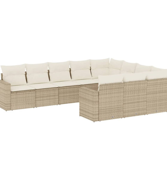 10-tlg. Garten-Sofagarnitur mit Kissen Beige Poly Rattan