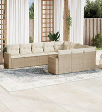 10-tlg. Garten-Sofagarnitur mit Kissen Beige Poly Rattan