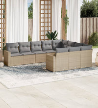 10-tlg. Garten-Sofagarnitur mit Kissen Beige Poly Rattan