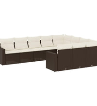 10-tlg. Garten-Sofagarnitur mit Kissen Braun Poly Rattan