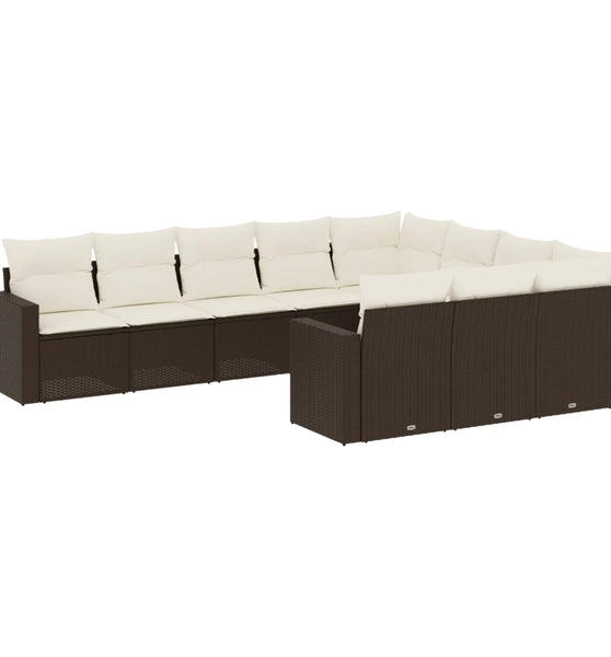 10-tlg. Garten-Sofagarnitur mit Kissen Braun Poly Rattan