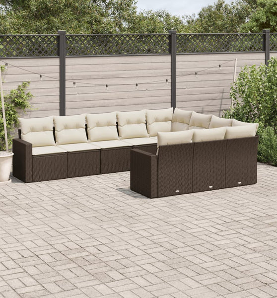 10-tlg. Garten-Sofagarnitur mit Kissen Braun Poly Rattan