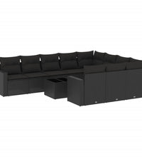 11-tlg. Garten-Sofagarnitur mit Kissen Schwarz Poly Rattan